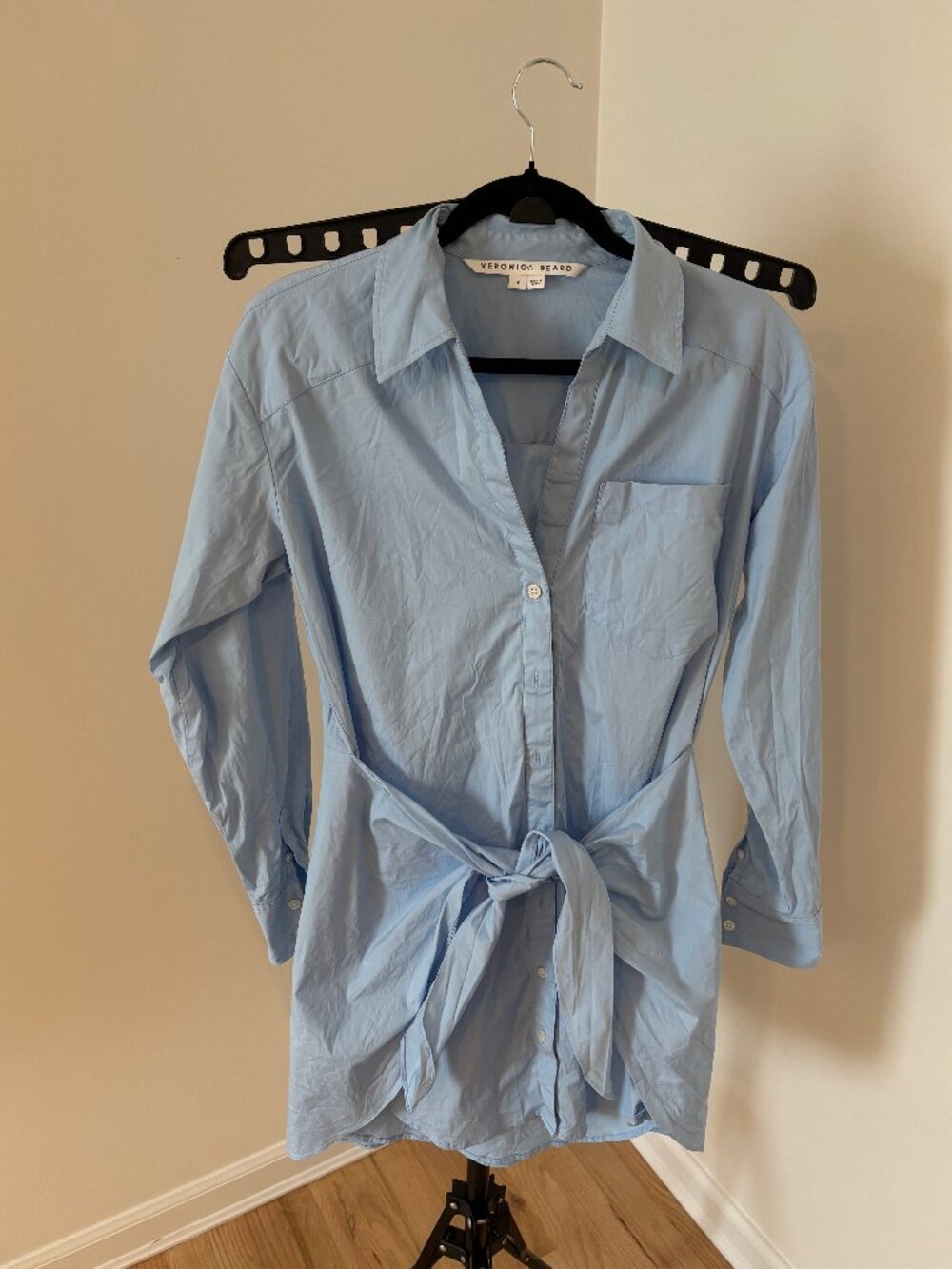 ✨ Veronica Beard Light Blue Tie-Waist Mini Shirt Dress - Size 6